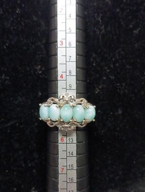 D'Joy Natural Green Larimar and Blue Apatite 3.10 ctw Ocean Cascade Ring in 925